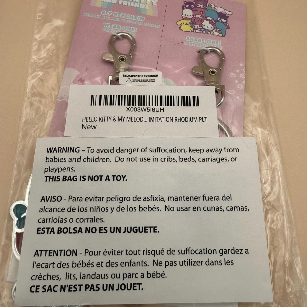 Sanrio‎ Hello Kitty My Melody BFF Keychain Set Enamel Charms 2 Pack New